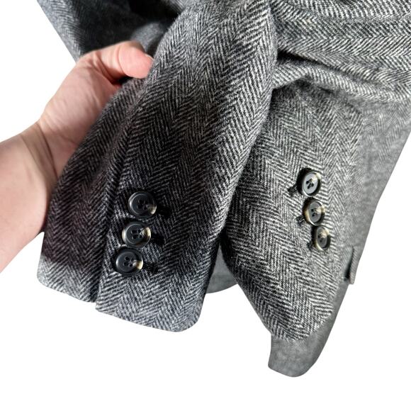 Talbots Women's 16 Gray Herringbone Aberdeen Shetland Blazer Faux Fur Collar - Picture 11 of 12